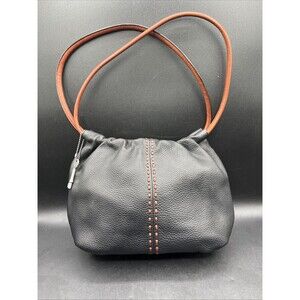 Fossil Whipstitch 1954 Key Pebbled Black/Brown Leather Hobo Style Hand Bag